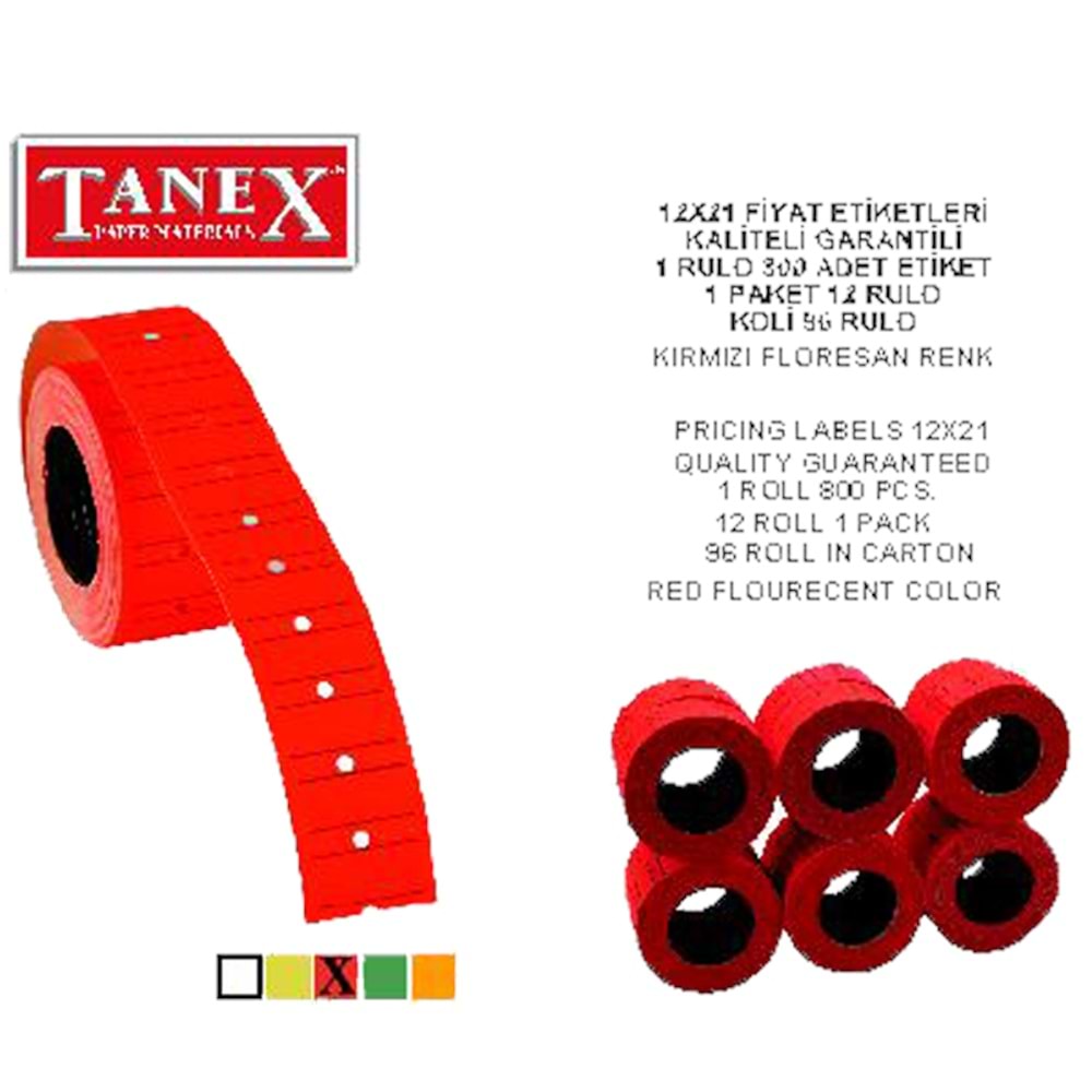Tanex Fiyat Etiketi Çizgili 12x21 Fosforlu Kırmızı (1 Adet)