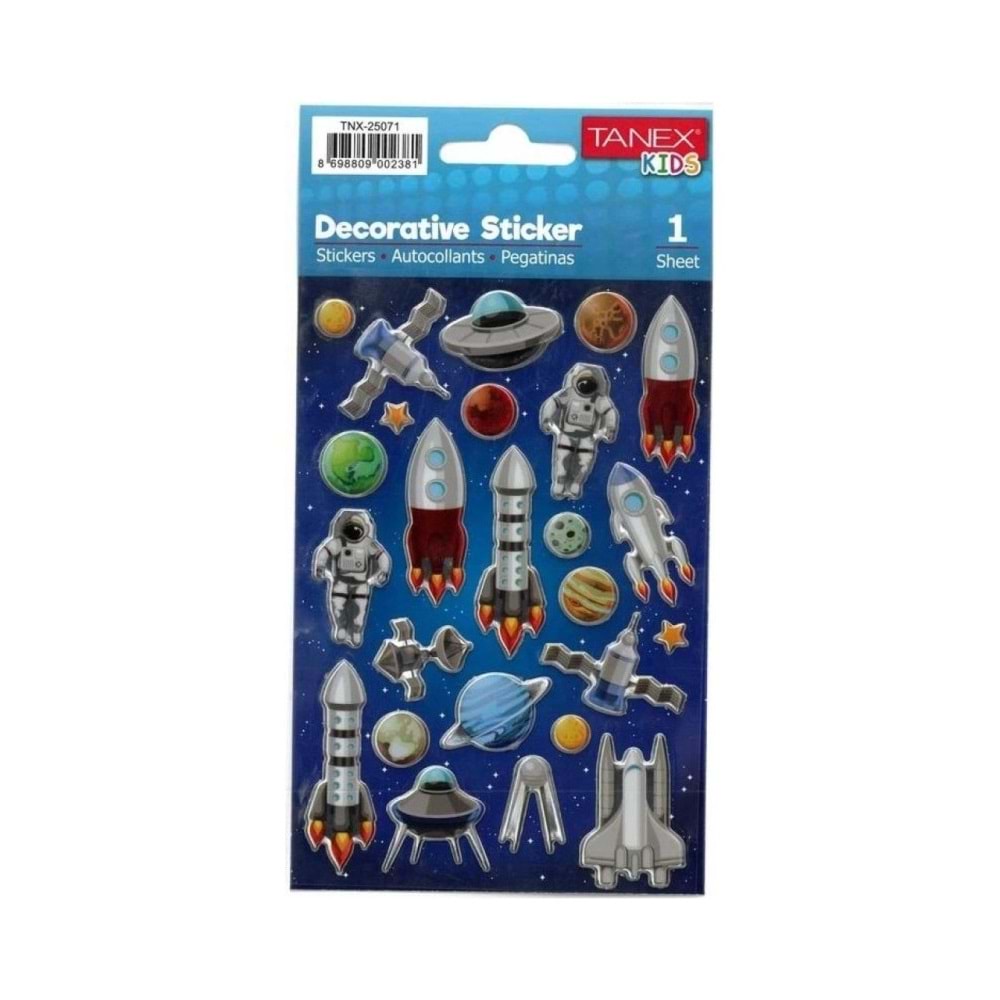 Tanex Stickers Eu Puffy Damla Etiket Uzay Serisi Tnx-25071 (1 Adet)
