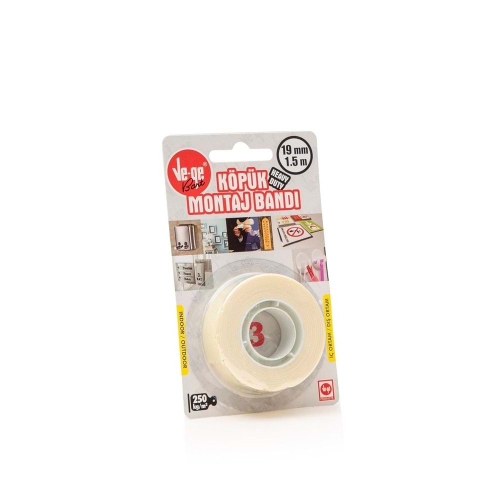 Vege Çift Taraflı Köpük Bant 19 MM x 1,5 Mt (3)
