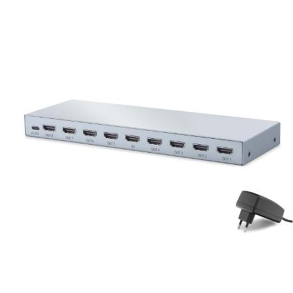 HADRON HDX1430 HDMI Splitter EDID 4K 60 Hz 1 Giriş 8 Çıkış Gri