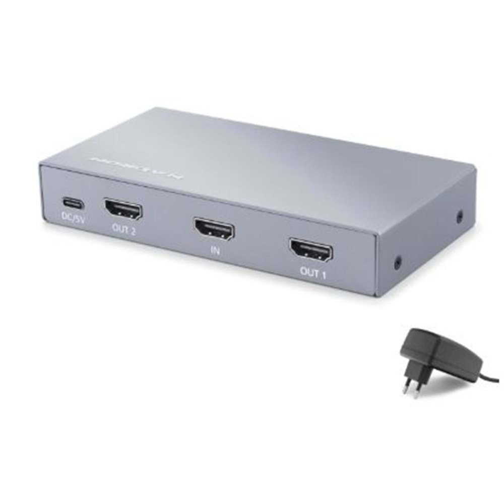 HADRON HDX1428 HDMI Splitter EDID 4K 60 Hz 1 Giriş 2 Çıkış Gri