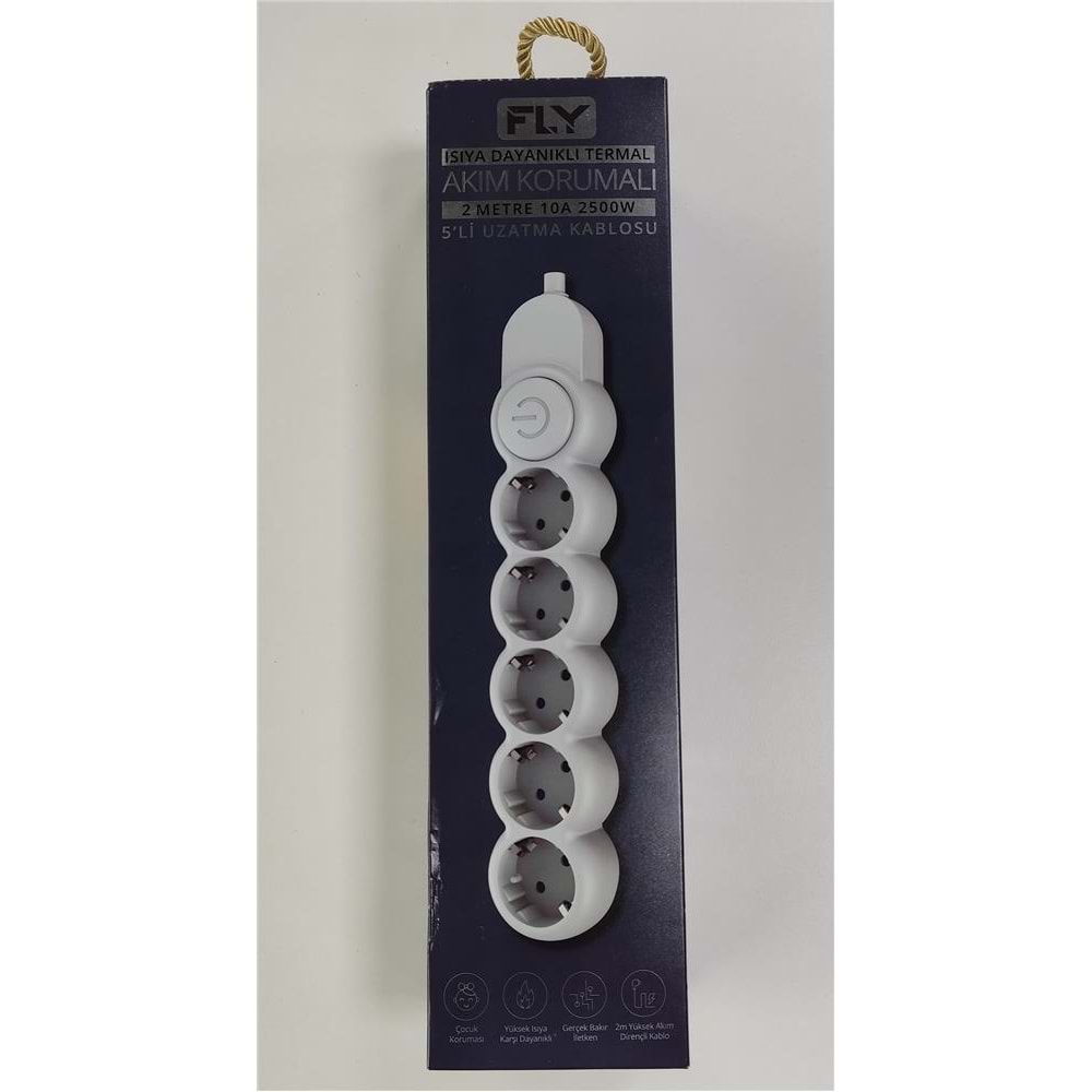 Fly 3394-01 5li 2mt Anahtarlı Akım Korumalı Priz 2500w