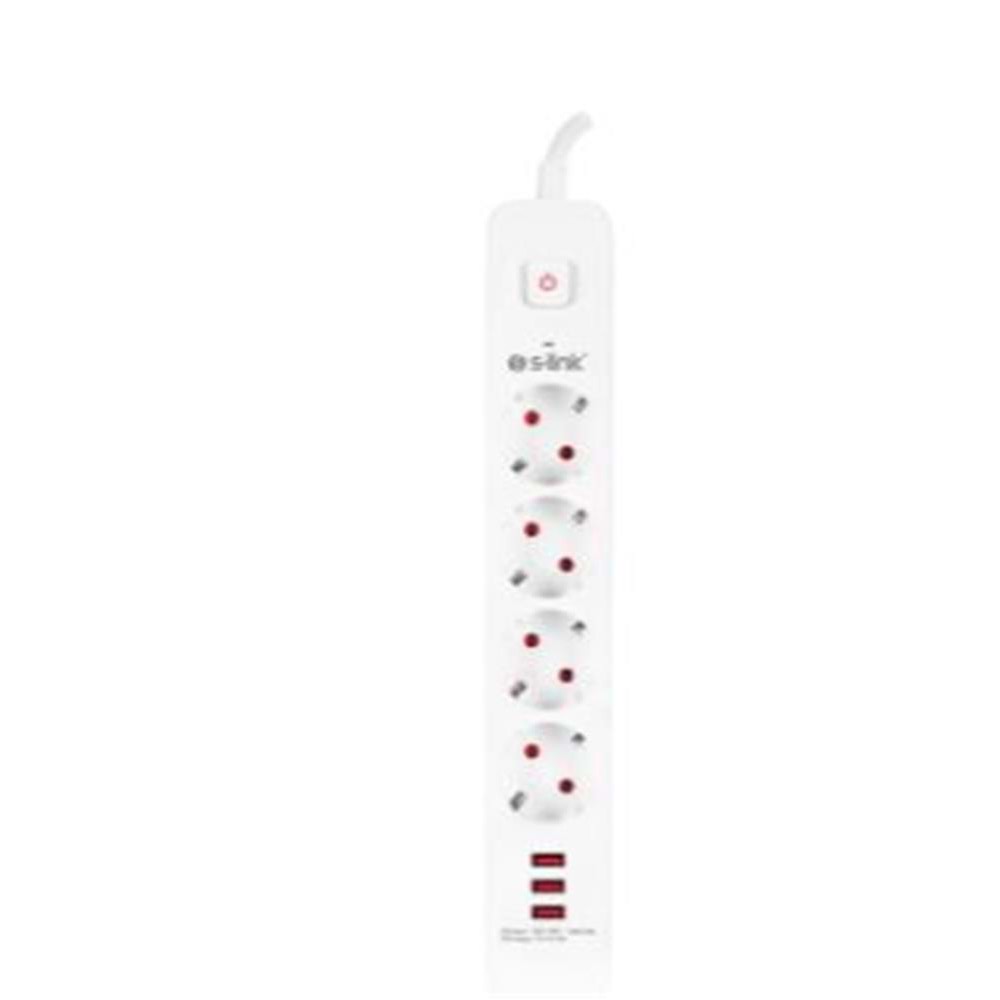S-link SPG403U 1.5m 1.5mm 100 yüzde Bakır 750 Joule 3 Usb 5V2.4A 4lü Anahtarlı Akım Korumalı Priz