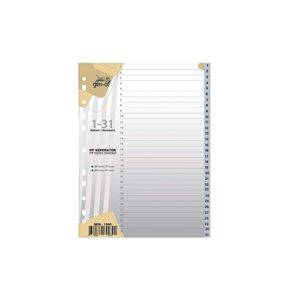 Gen-of Seperatör 1-31 Rakamlı Plastik A4