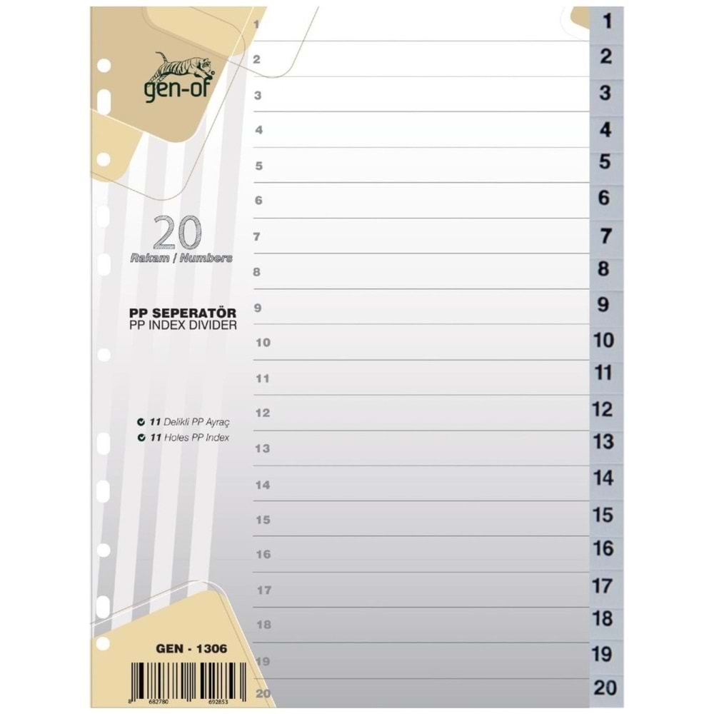 Gen-of Seperatör 1-20 Rakamlı Plastik A4