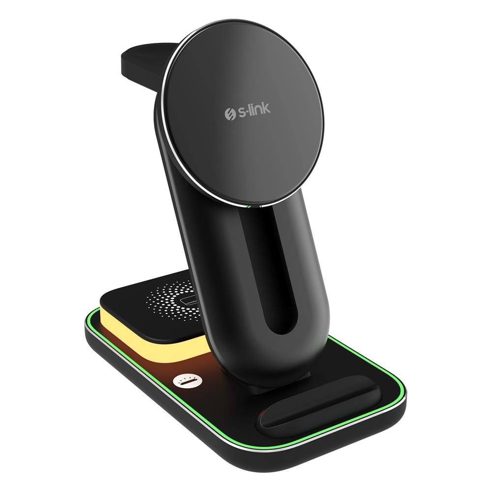 S-link SW-CWF117 Siyah Ayarlanabilir Standlı 15W 3 in 1 Magsafe Kablosuz Şarj Cihazıı