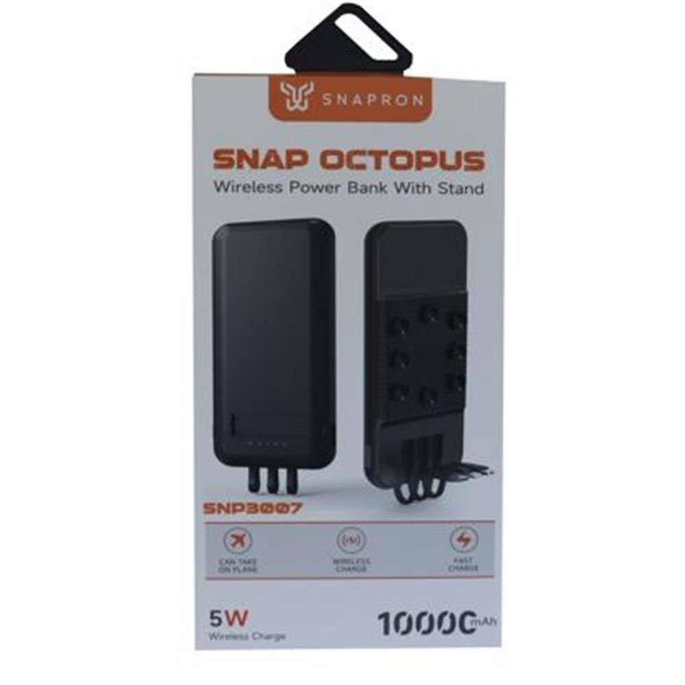 SnapMax SNP-3007 10.000 mah Siyah Vantuzlu Kablosuz ve 3in1 Kablolu Powerbank