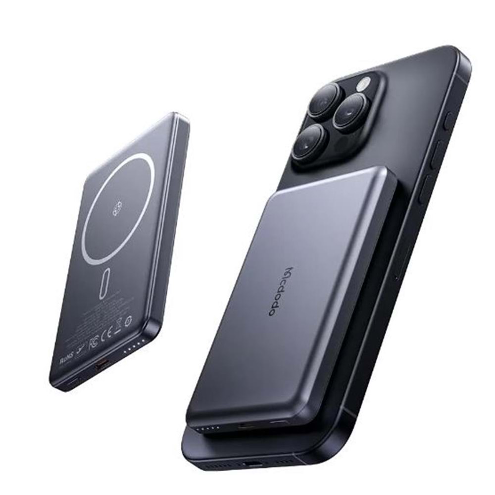 MCDODO MC-4641 20W 5000mAh Metal Ultra İnce Manyetik Kablosuz Power Bank Siyah