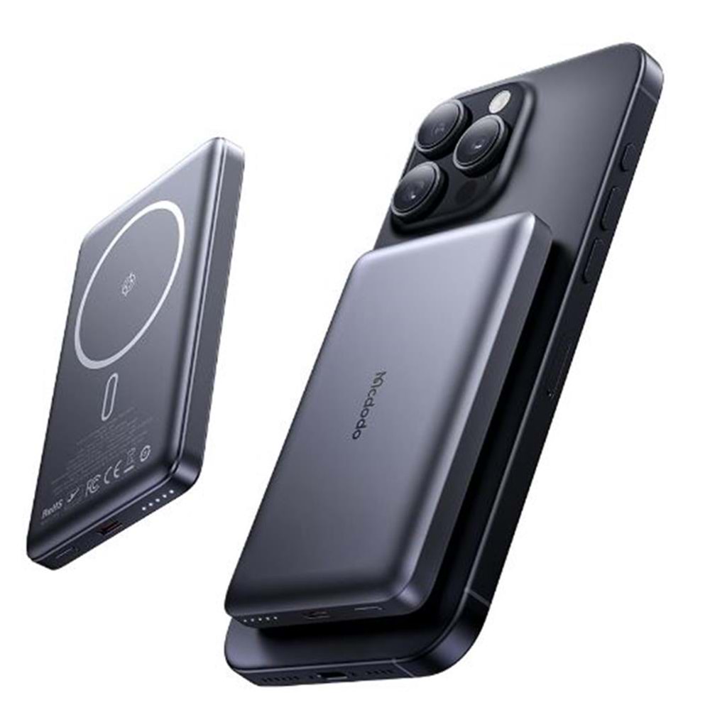 MCDODO MC-4651 10000mAh 20W Metal Ultra İnce Manyetik Kablosuz Powerbank - Siyah