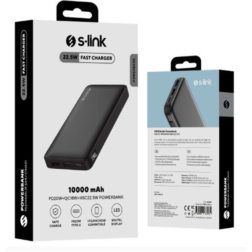 S-link P311L 10000mAh PRM LED Logo Siyah LCD Taşınabilir Pil Şarj Cihazı Powerbank