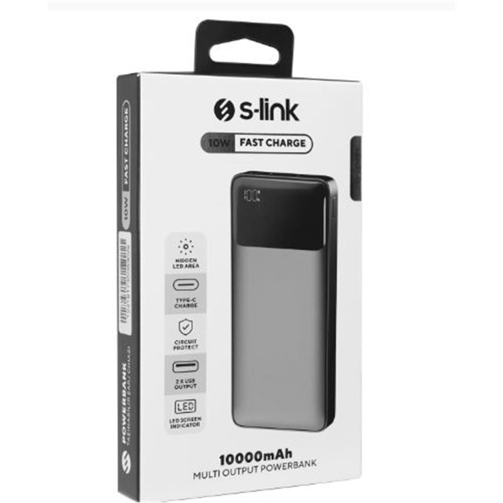 S-link P107 10000mAh Type-C 10W Siyah Gizli LED Taşınabilir Pil Şarj Cihazı Powerbank