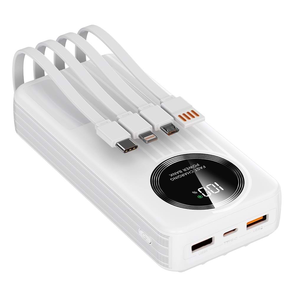 S-link IP-G220 20000mAh PD20W+QC3.0 Dahili Kablolu Beyaz LCD Taşınabilir Pil Şarj Cihazı Powerbank