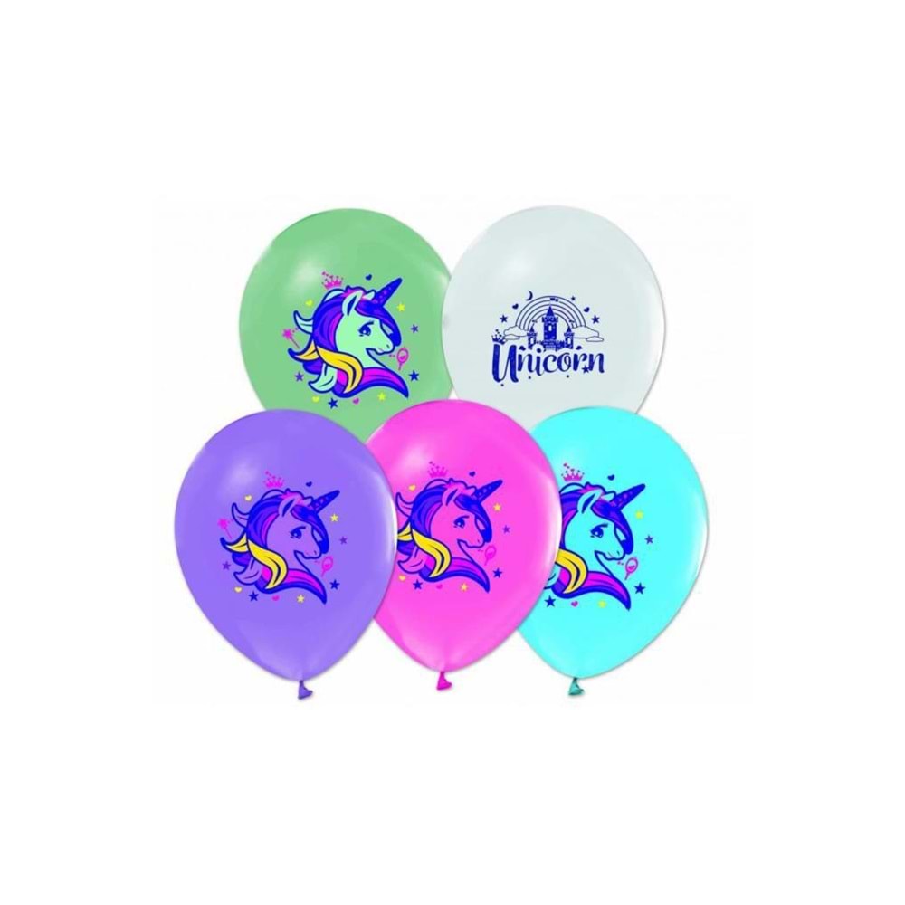 Balonevi Balon Unicorni Baskılı Pastelı 4+1 100 LÜ