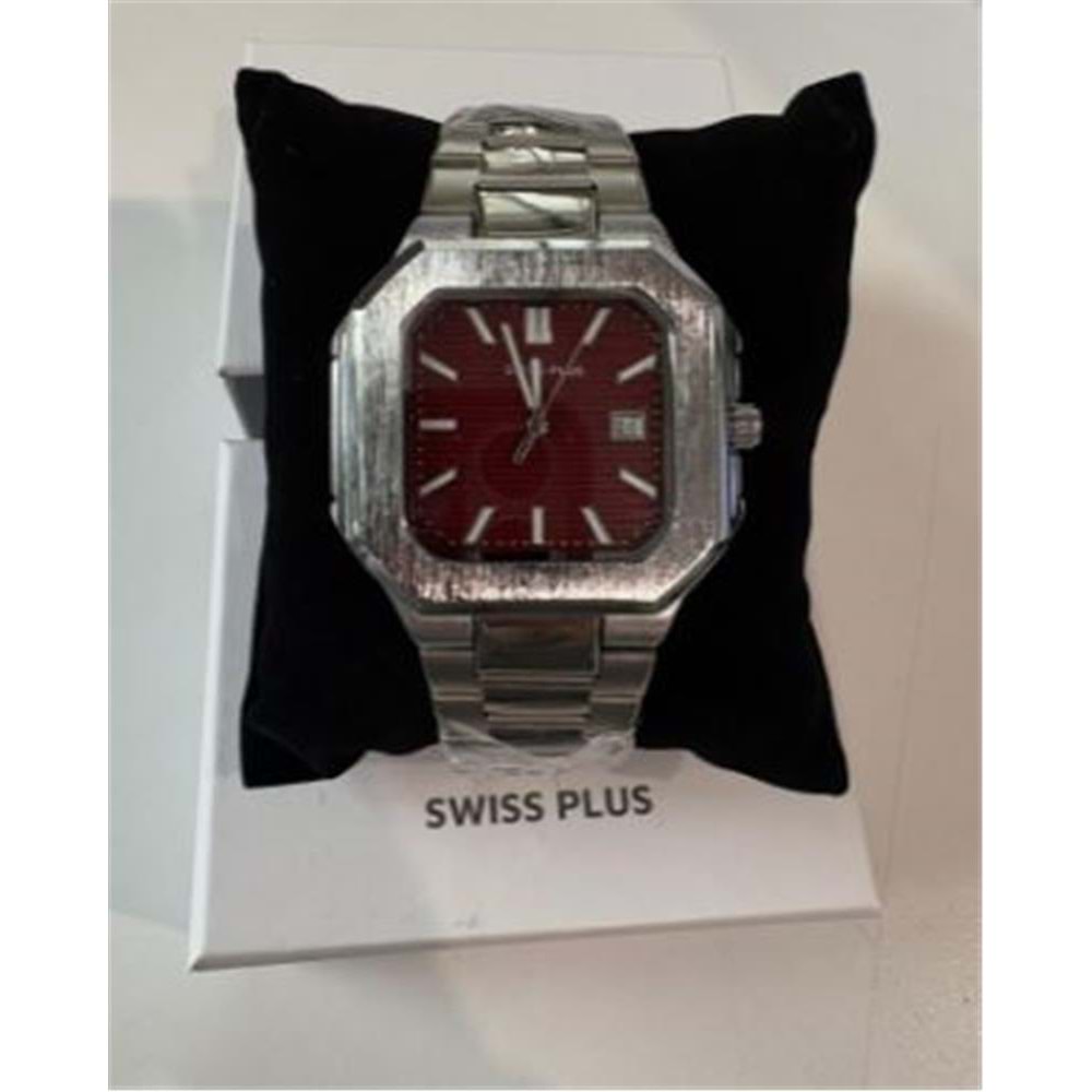 Swiss Plus Man Watch Premium Seri Model-9 RS23146 Bordeaux-Silver(Kol Saati)