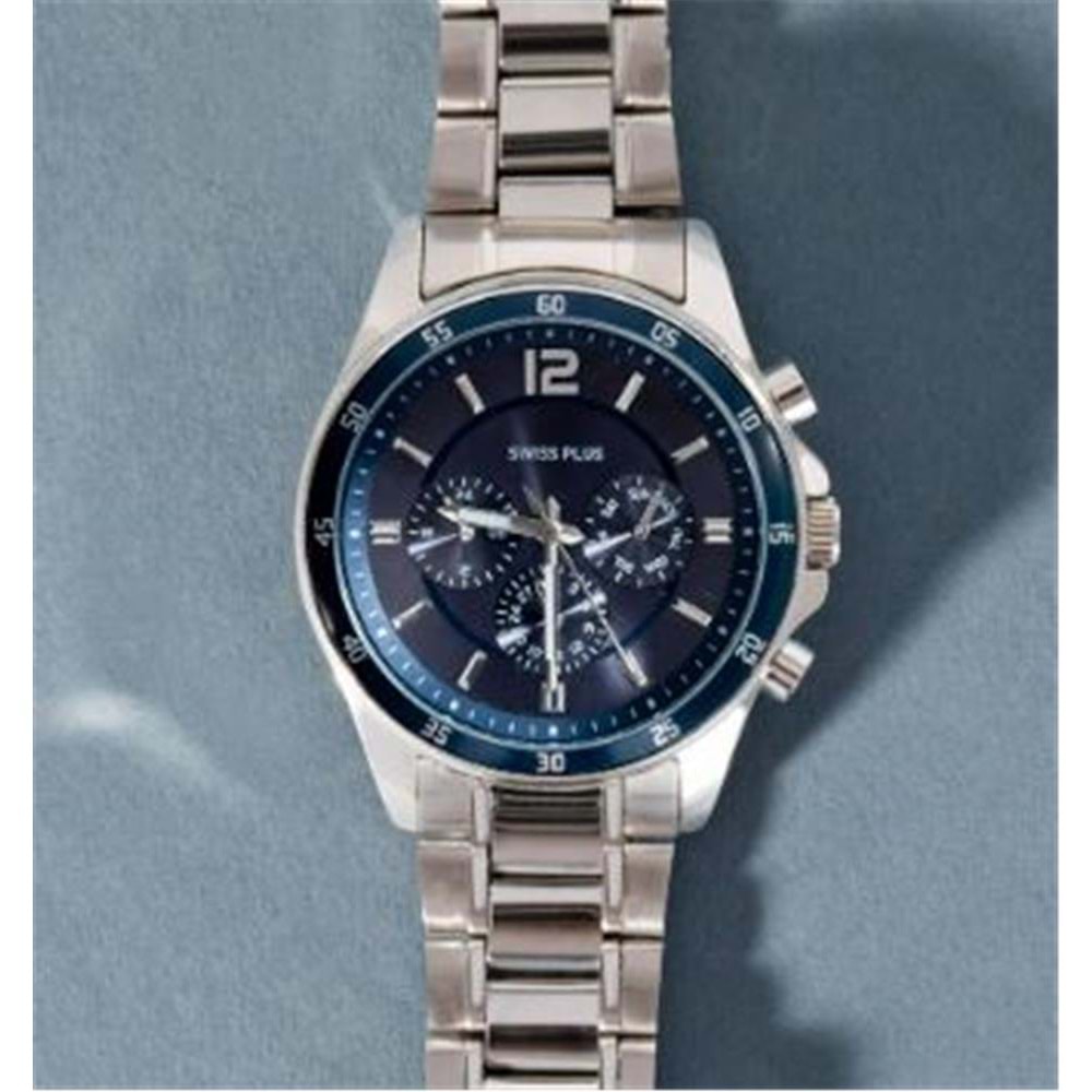 Swiss Plus Man Watch Basic Seri Model-8 ST3516AGS Lüx Blue-Silver(Kol Saati)