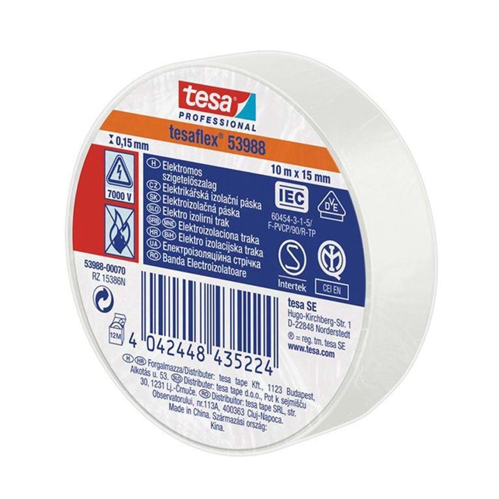 Tesa Elektrik Izolasyon Bandı Beyaz 10 Mx15 MM 53988-00065-00 (1 Adet)
