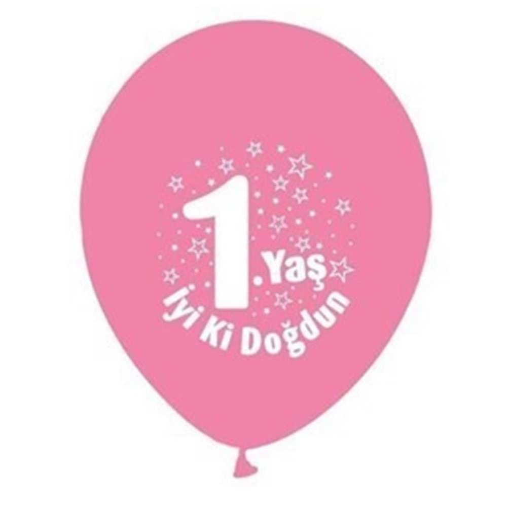Nedi Balon Perakende Baskılı 1 Yaş Pembe Renkli 16 Lı PM-12159