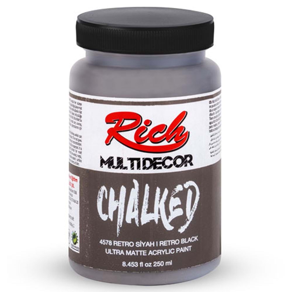 Rich Akrilik Boya Multi Decor Chalked 250 CC Retro Siyah 4578