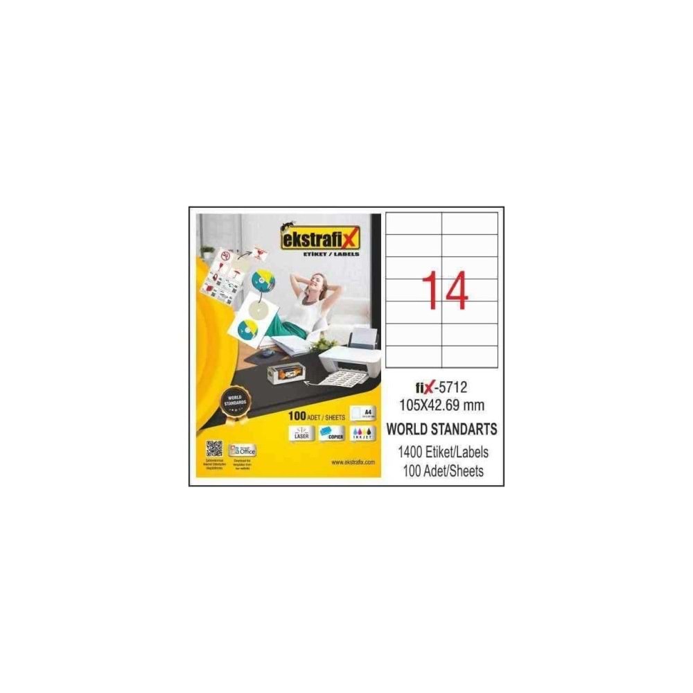 Ekstrafix Laser Etiket 100 YP 105x42,69 Laser-Copy-Inkjet FİX-5712