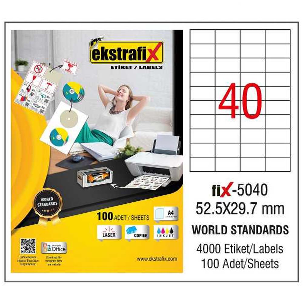 Ekstrafix Laser Etiket 100 YP 52.5X29,7 Laser-Copy-Inkjet FİX-5040