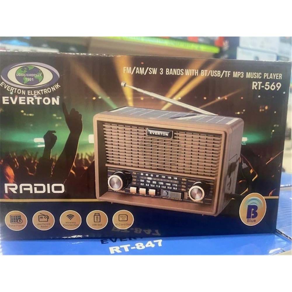 Everton Rt-569 Bluetooth Fm-Usb-Tf-Aux Güneş Enerjili Şarjlı Nostaljik Radyo