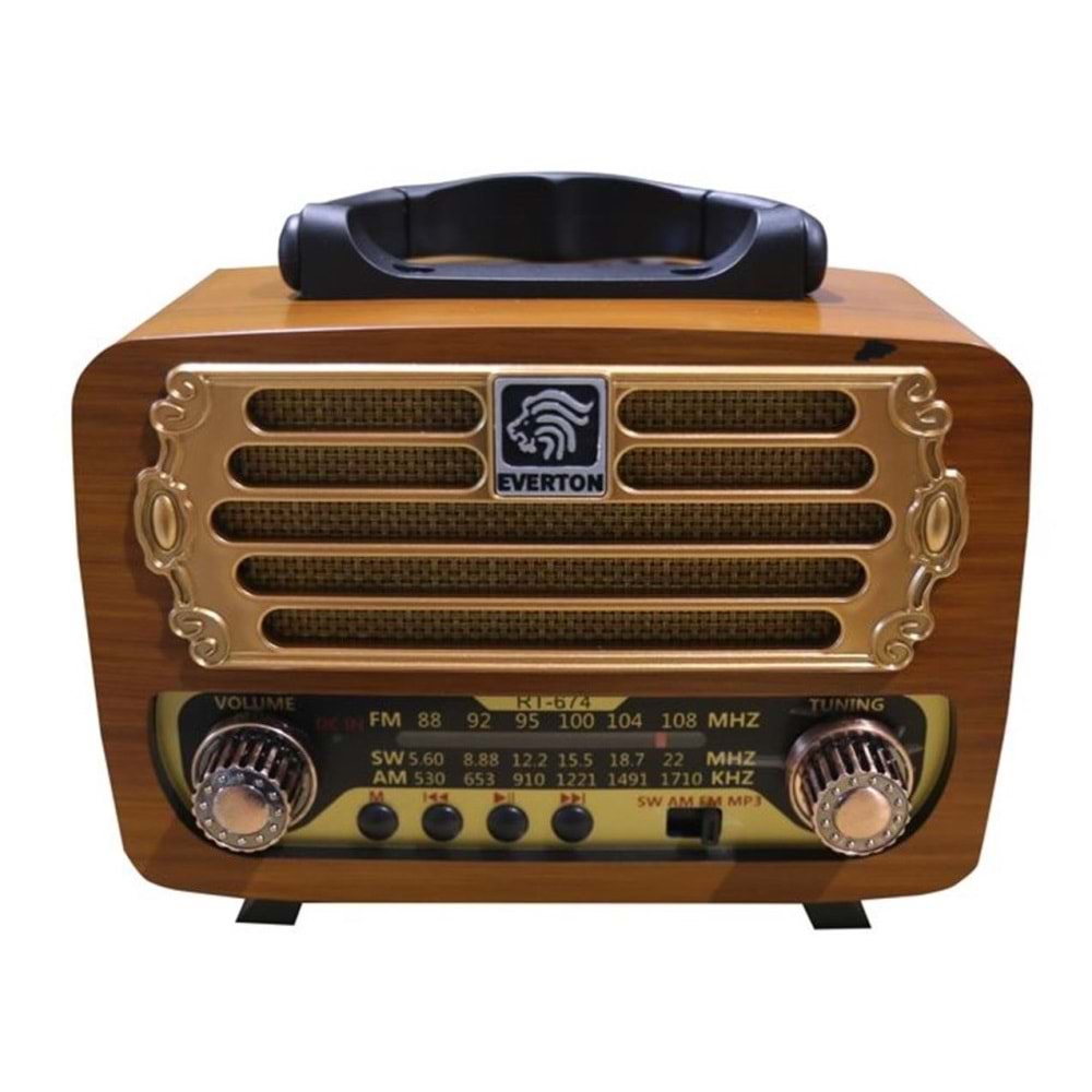 Everton RT-674 Bluetooth-USB-SD-FM Şarjlı,Solarlı Nostaljik Radyo