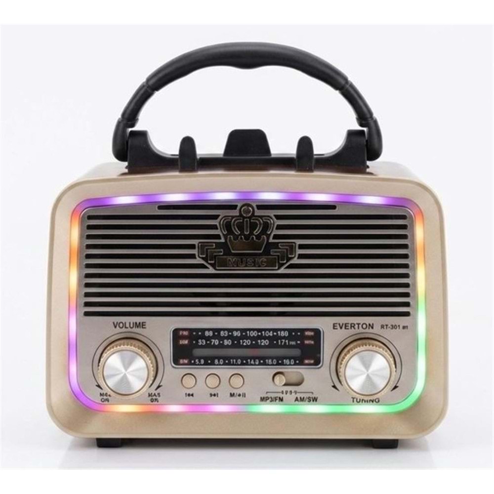 Everton RT-301.m Bluetooth-USB-SD-FM Şarjlı,Solarlı,Ledli, Nostaljik Radyo El Fenerl Radyo