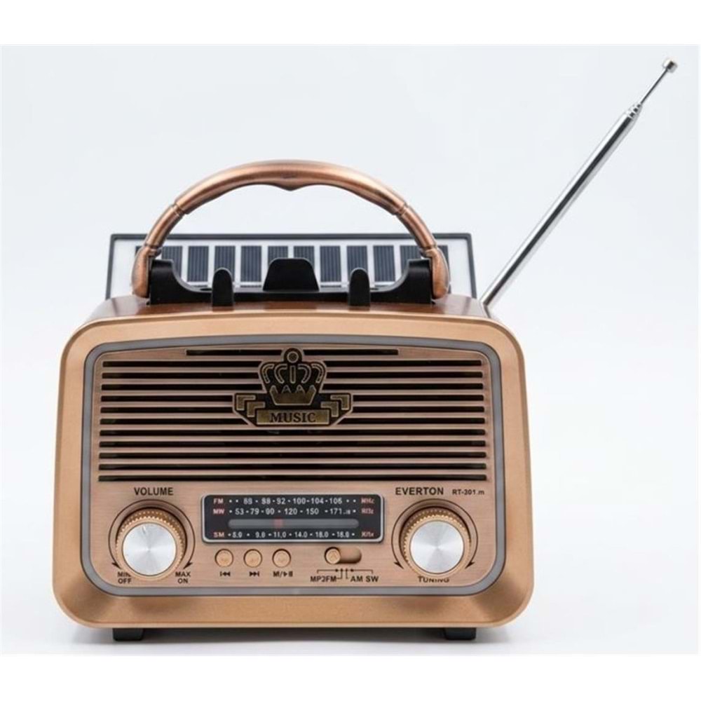 Everton RT-301.m Bluetooth-USB-SD-FM Şarjlı,Solarlı,Ledli, Nostaljik Radyo El Fenerl Radyo