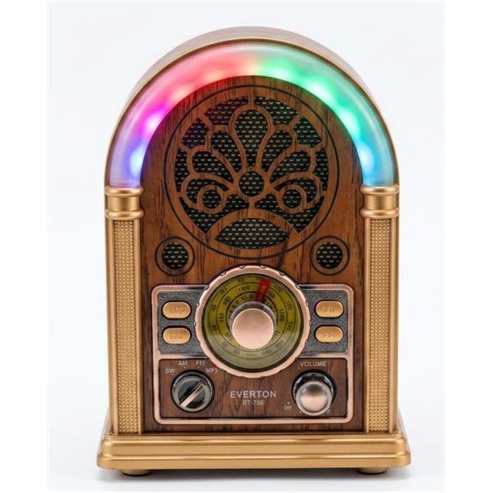 Everton RT-752 Şarjlı, Led Işıklı Nostaljik Radyo( Bluetooth-USB-SD-FM)