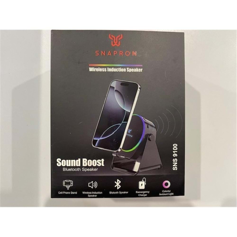 Snapron SNS-9100 Siyah (İNDUCTİON Özellikli) RGB Bluetooth Speaker (Phone Stand-Ambient Light)