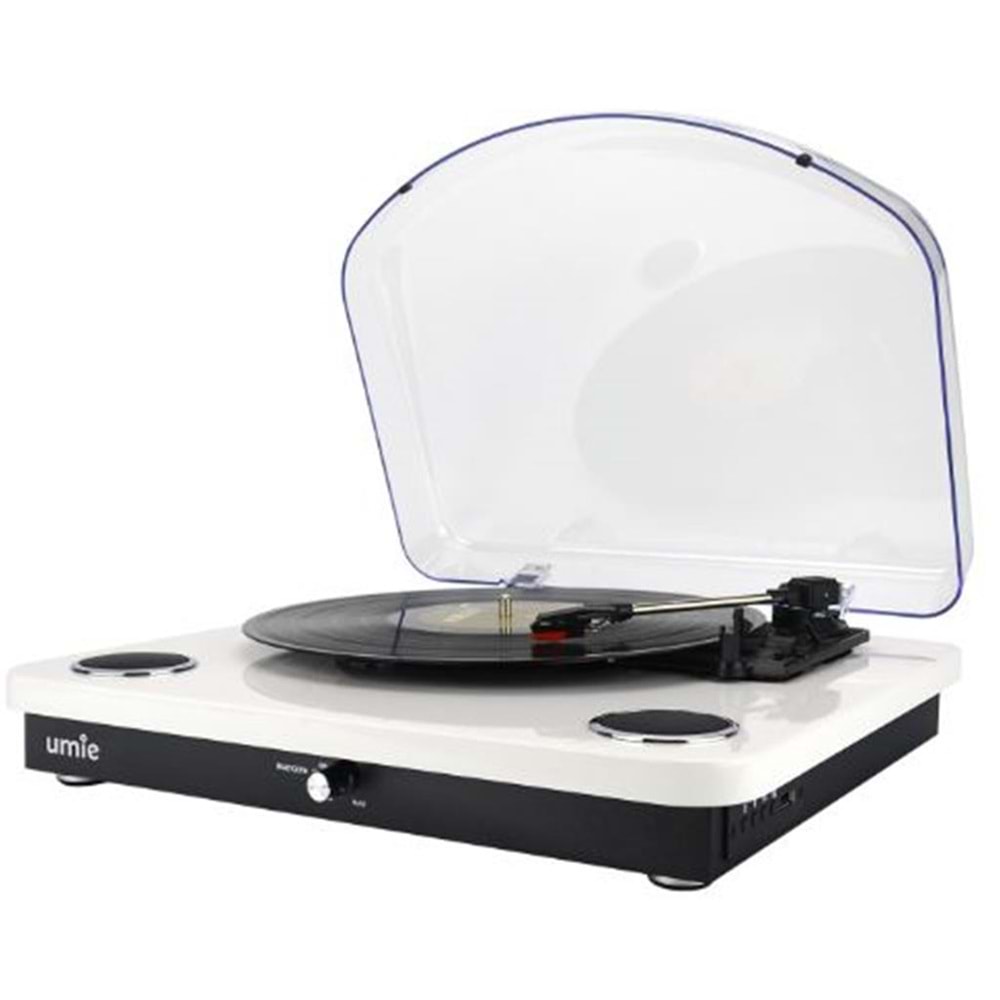 UMİE Bemol Beyaz Piano Kaplama 10W BT İN, BT OUT, RCA, USB Özellikli Nostaljik Pikap