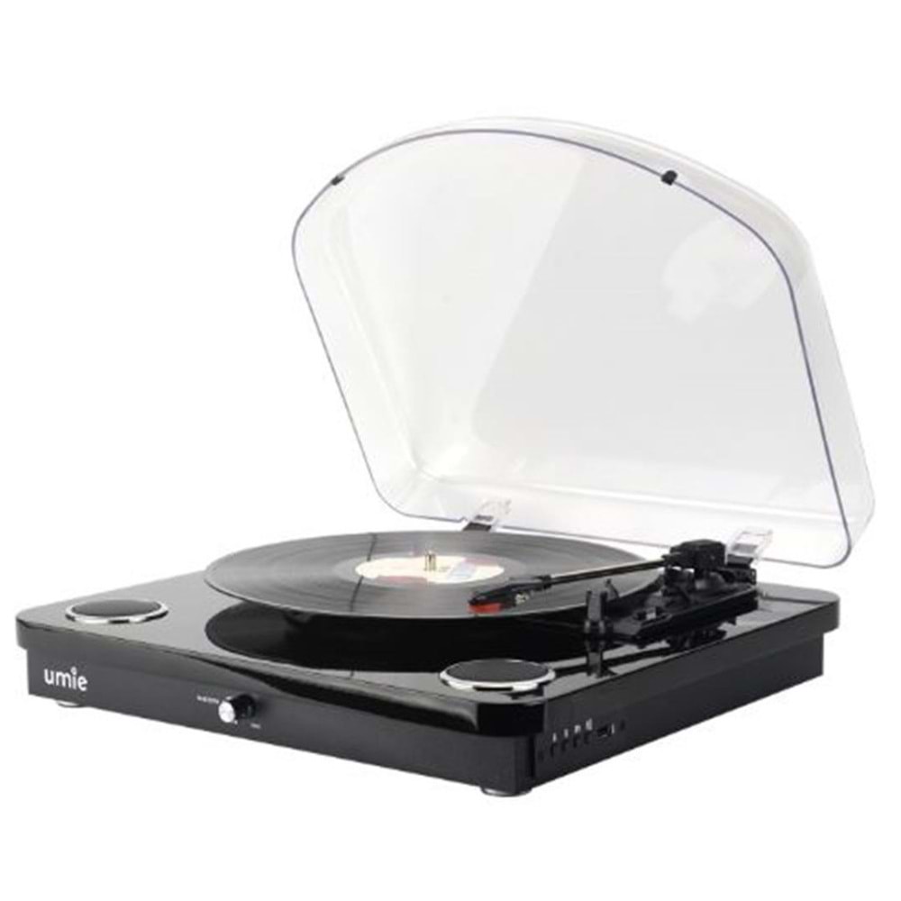UMİE Bemol Siyah Piano Kaplama 10W BT İN, BT OUT, RCA, USB Özellikli Nostaljik Pikap