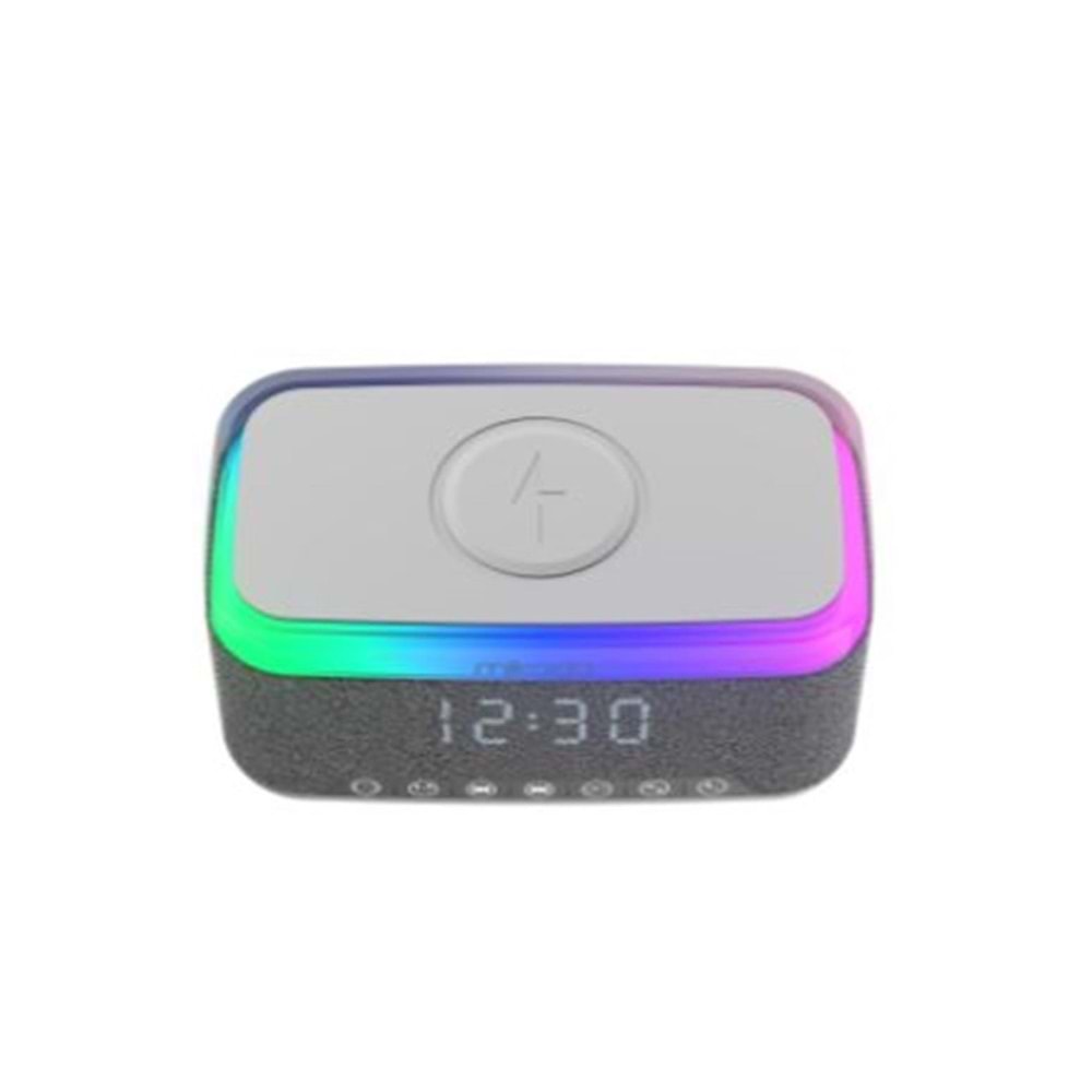 Mikado MD-W10 1200mAh 10W Gri BT, USB, Kablosuz Şarjlı RGB-Alarmlı Saat Speaker