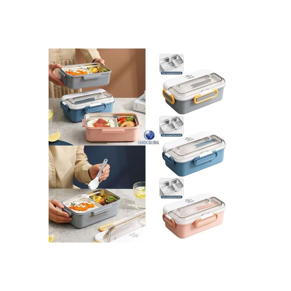 Vagon Life Beslenme Kutusu Lunch Box Paslanmaz Çelik 2 Bölmeli 900 ML Xc-588