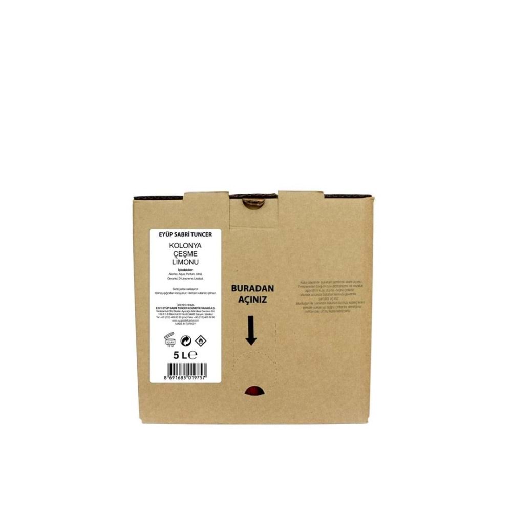 Eyüp Sabri Tuncer Çeşme Limonu Kolonyası 5lt Bag IN Box Endüstriyel
