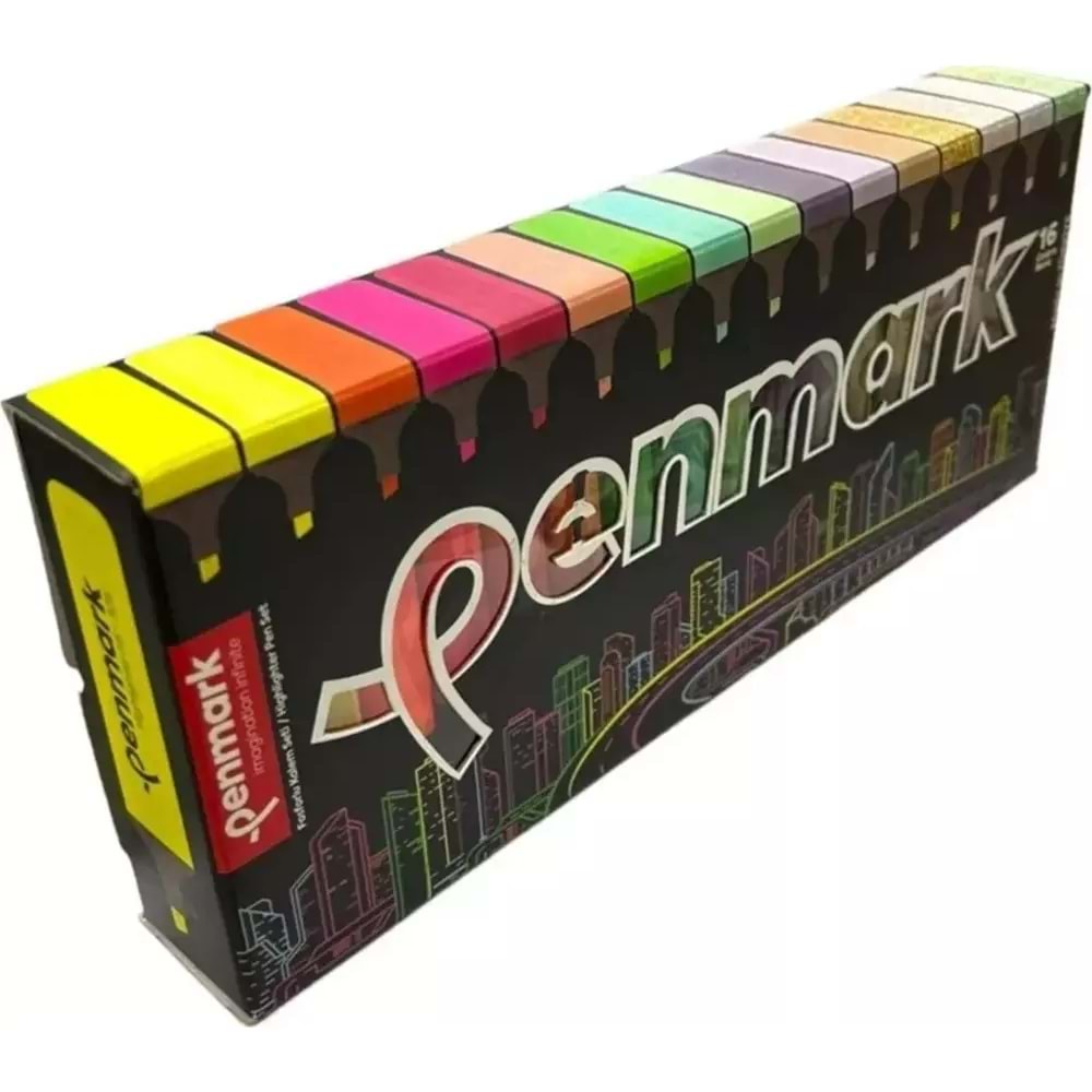 Penmark Fosforlu Kalem 16li Süperkutu 4neon+4pastel+4tropik+4sim