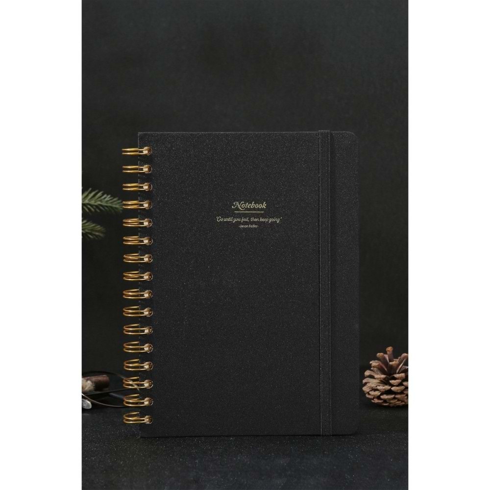 Victoria's Journals Canvas Sert Kapak Spiralli Defter A5 100GR 160 Sayfa Siyah