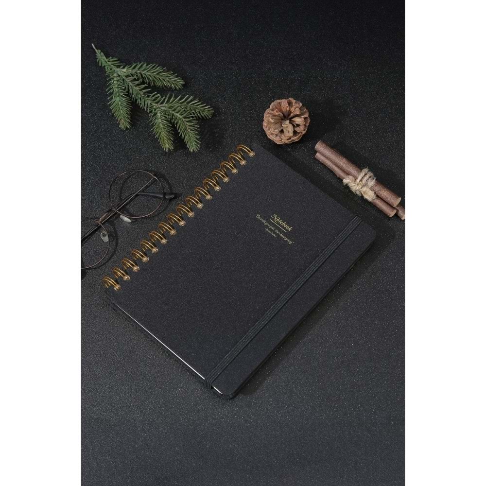 Victoria's Journals Canvas Sert Kapak Spiralli Defter A5 100GR 160 Sayfa Siyah