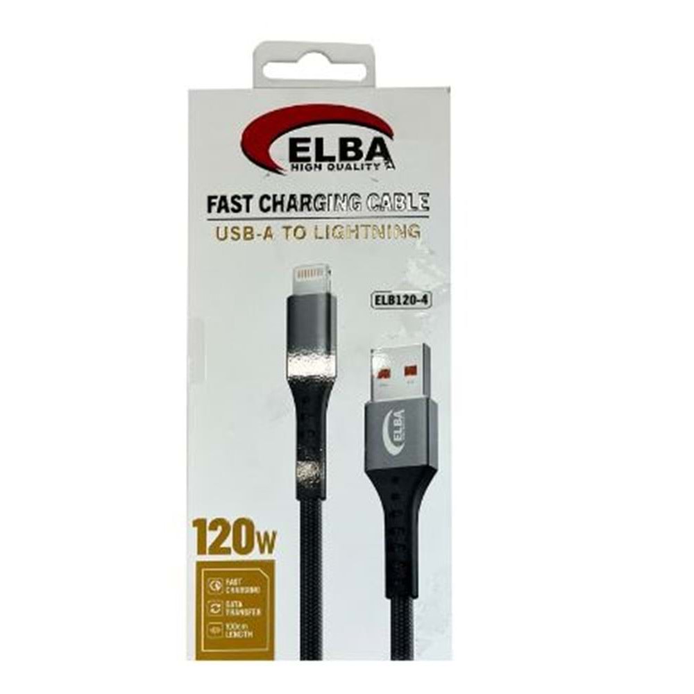 Elba Elb120-4 120w Lightning To Usb 1Mt Siyah Örgülü Şarj Kablosu ( Data Veri )