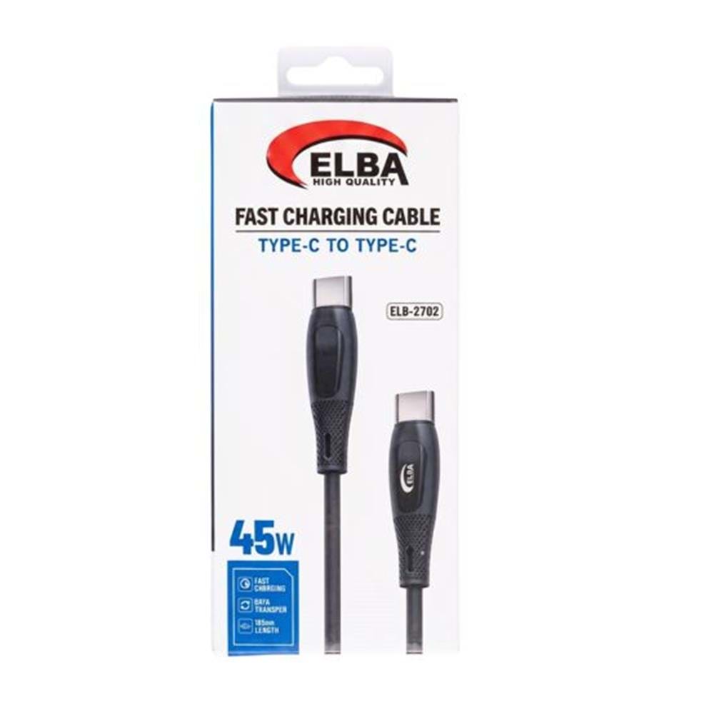 Elba ELB-2702 45w Type-c To Type-c 1mt Siyah Silikon Şarj Kablosu 480Mps Hızlı Şarj