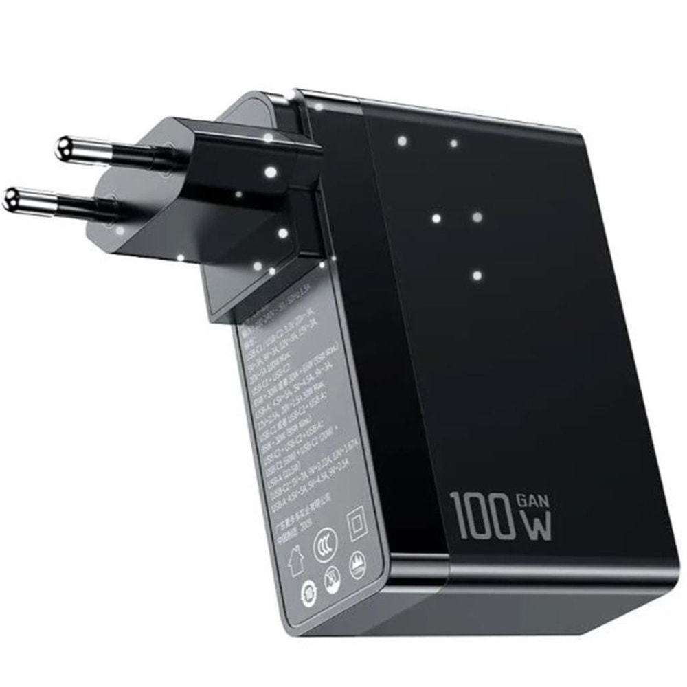 MCDODO CH-8101 Gan Serisi 100W 3 Port Başlıklı1xUsb 2 xType-C Girişli Universal Şarj Adaptörü-Siyah