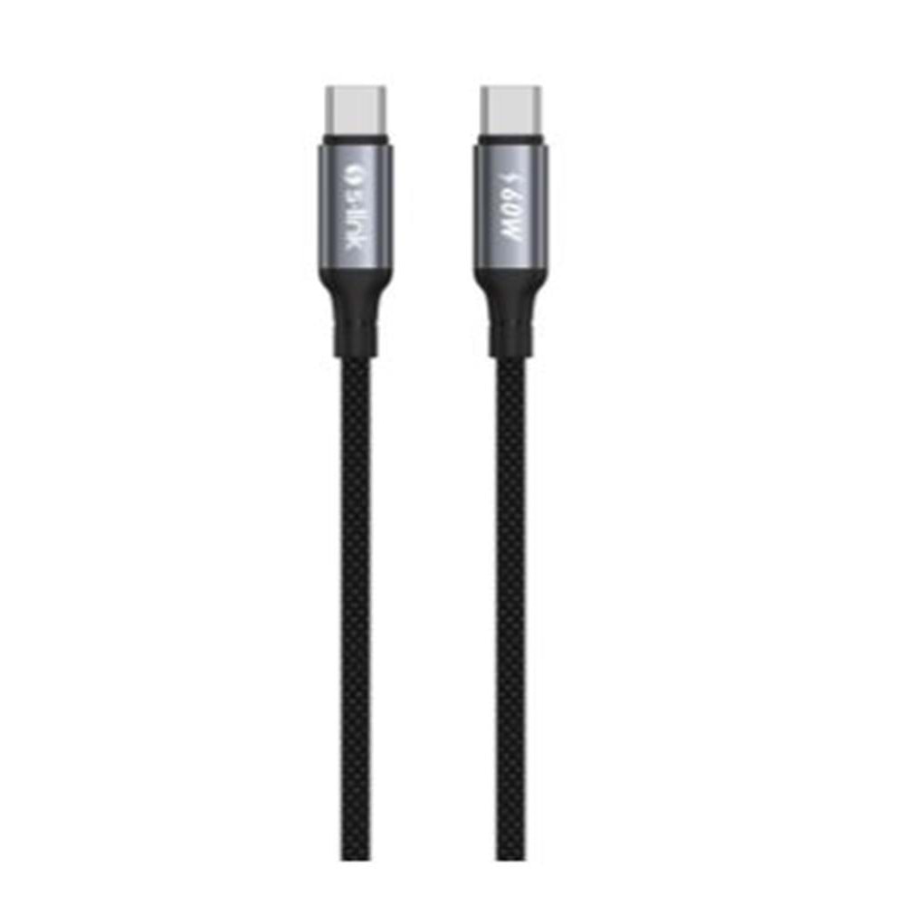 S-link Armor CC-01 60W 1.2m Type-C to Type-C PD Örgülü Metal Başlıklı Siyah Hızlı Şarj Kablosu