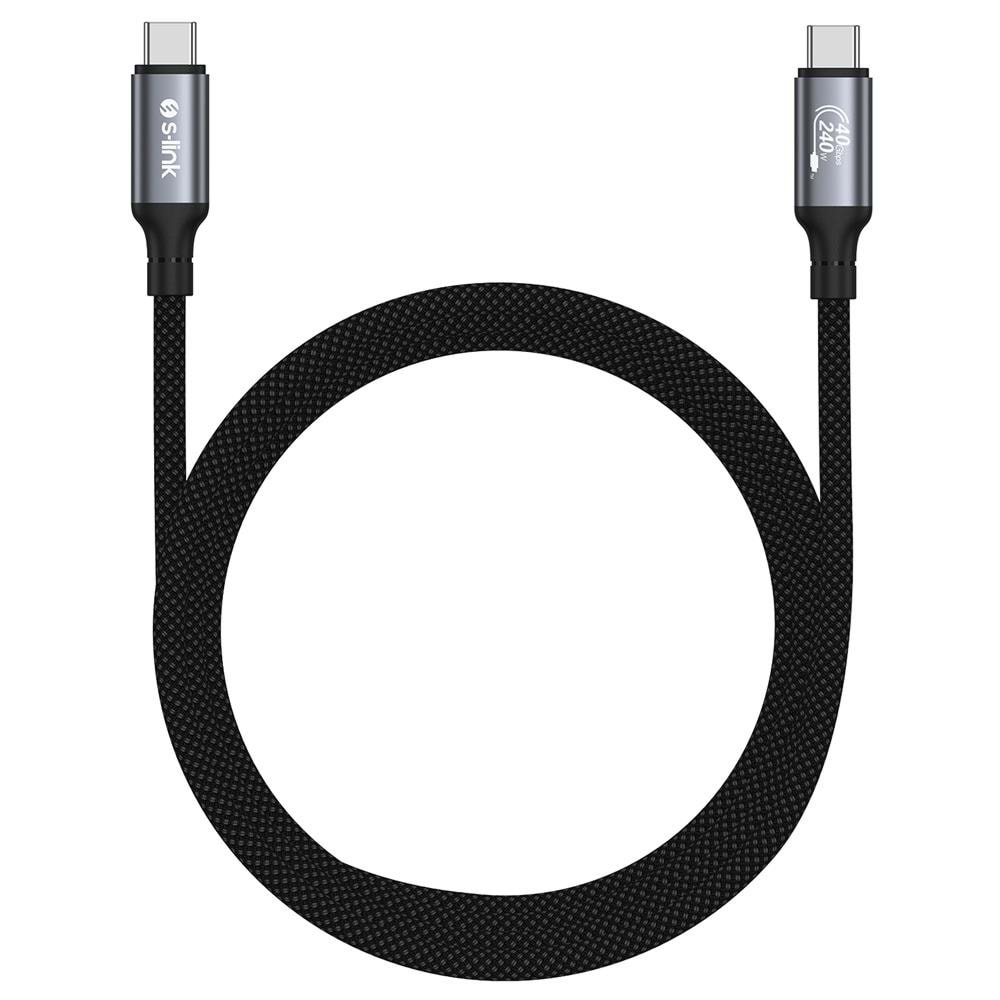 S-link Armor DCC-01 240W 1.2m Type-C to Type-C Örgülü Metal 8K 60HZ Siyah Data ve Hızlı Şarj Kablosu