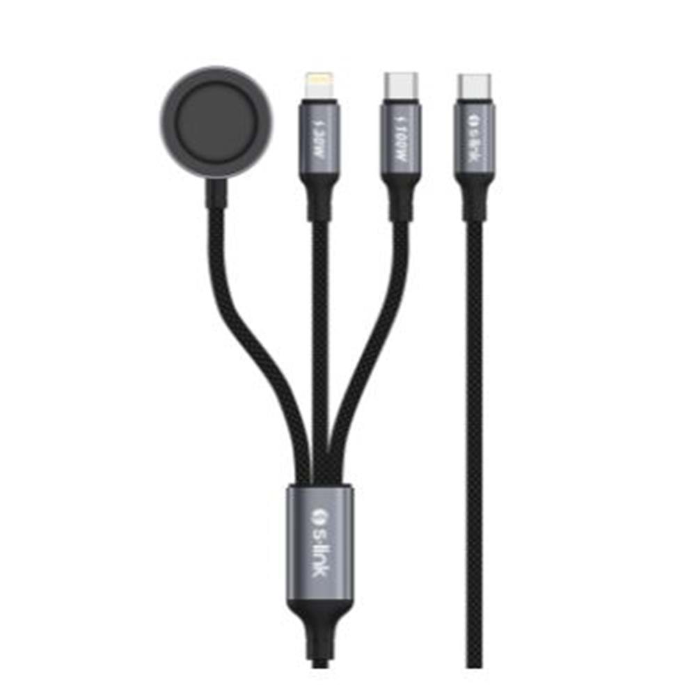S-link Armor CLW-01 100W 1.2m Type-C to Type-C Lightning Siyah Hızlı Şarj Kablosu