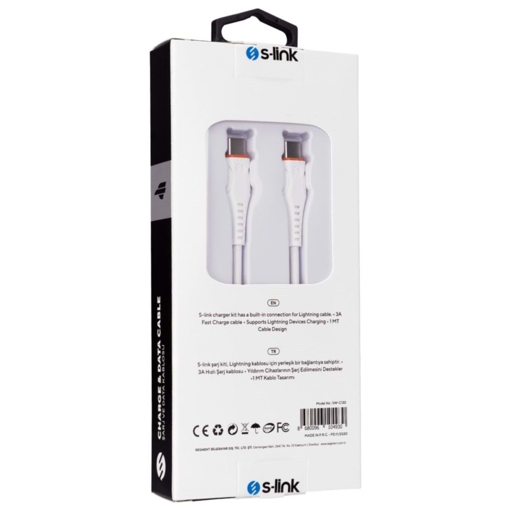 S-link SW-C130 1m 60W TypeC to TypeC Hızlı Data + Sarj Kablosu