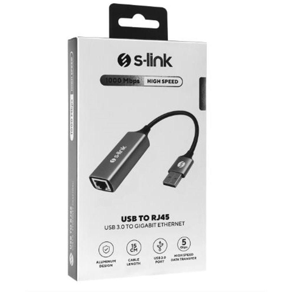 S-link SW-U334 Gri Metal USB 3.0 to RJ45 10-100-1000Mbps Gigabit Adaptör