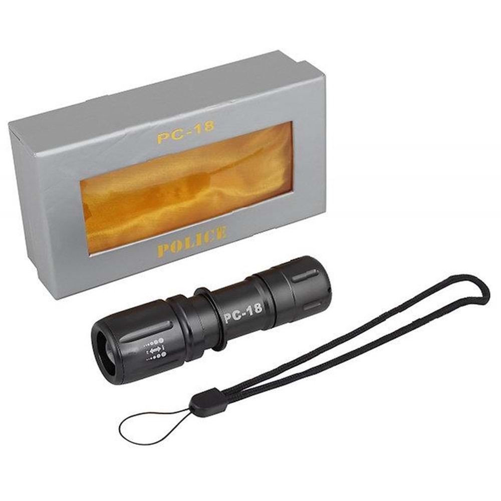 Polıce PC-18 Pilli El Feneri (CREE Led + zoom) ( 3 Tane İnce Kalem Pille Çalışır)