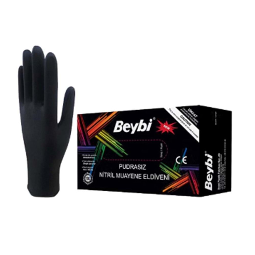 Beybi Muayene Nitril Siyah Large L Beden Pudrasız Eldiven 100lü