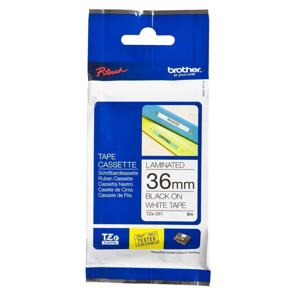 Brother TZE-261 36 mm Beyaz Üzerine Siyah Lamina 8 Metre