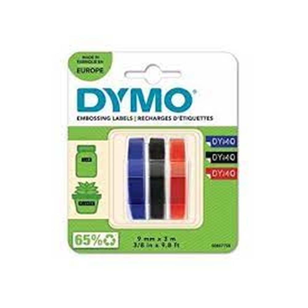 DYMO S0847750 Kabartma Şerit, 9 mmx3 mt 3 lü Bls K-S-M